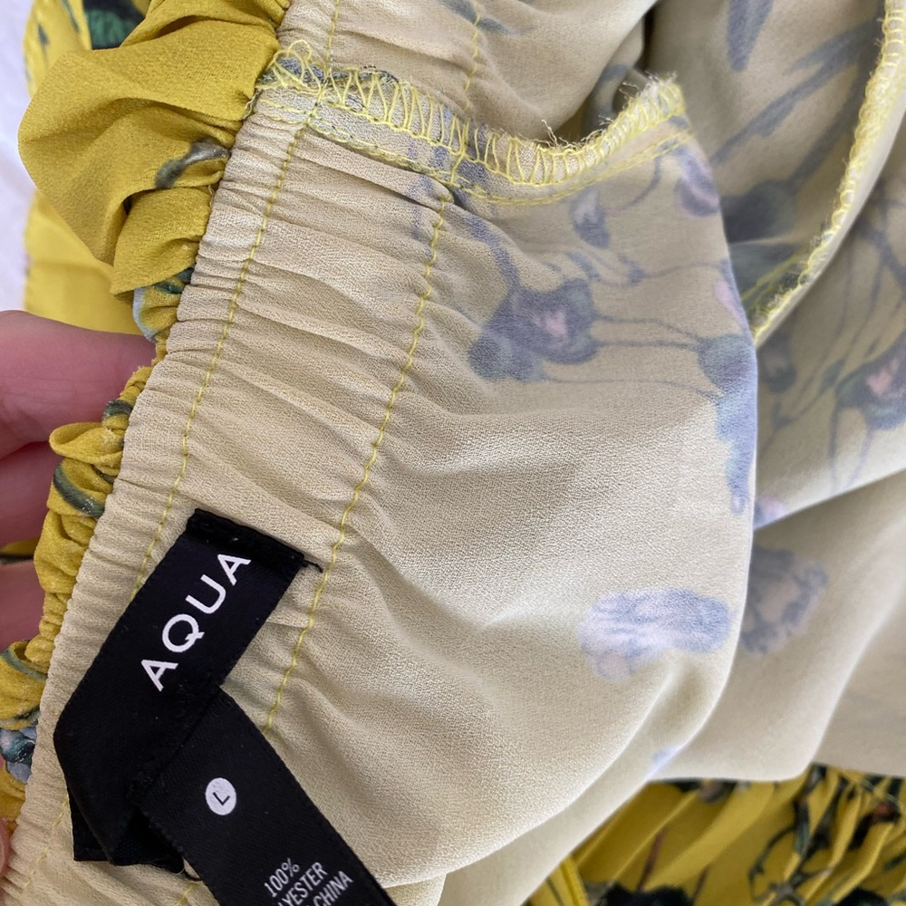 Aqua Yellow Ruffled Tiered Pleated Off-Shoulder Maxi Dress L - Picture 6 of 6